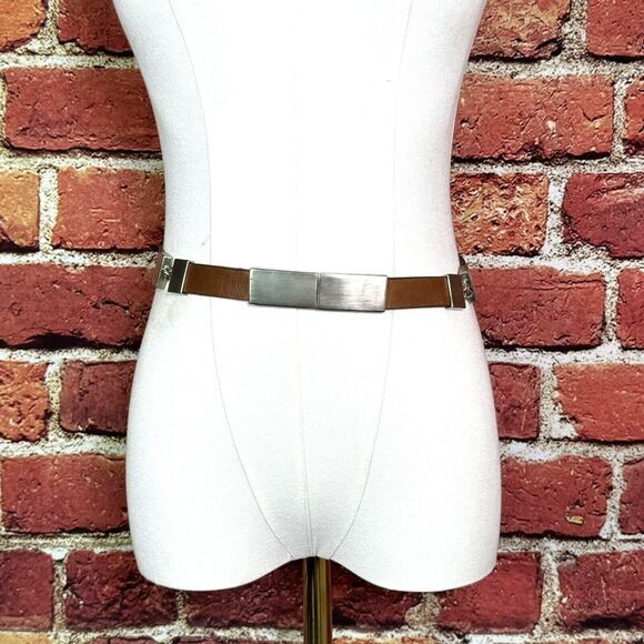 St John Brown Genuine Italian Leather Belt Silver‎ Chain Links Italy Size P - Picture 1 of 13